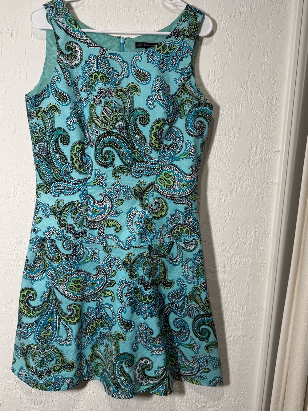 Womens Dress-"346" BROOKS BROTHERS-blue/white paisley lined linen Country  Sz10